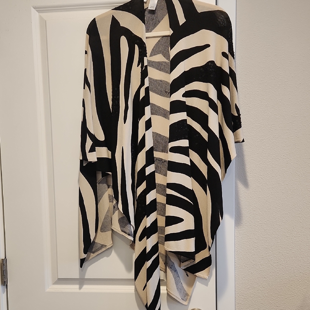 Chico's Black and Taupe Knit Cardigan/Shrug-one size all